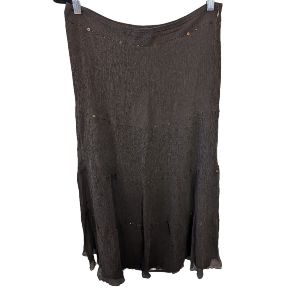 Anne Taylor Chocolate Brown A-Line  Slight Sequin Midi Length 10